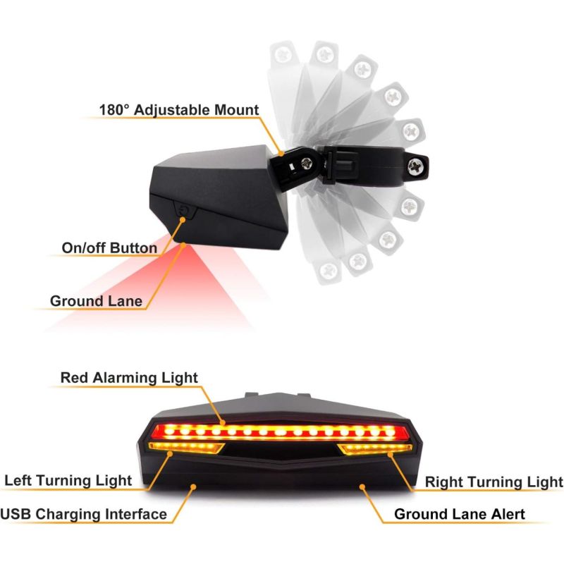Ampulla C1 LED Cykelbaglygte: Fjernbetjening, Blinklys & Virtuel Bane. Genopladelig, Nem Montering. Høj synlighed til natkørsel.