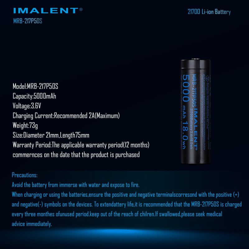 IMALENT MRB-217P50S 21700 Genopladeligt Batteri - Perfekt til Lommelygter!