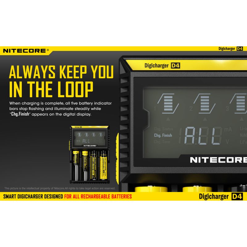 NITECORE D4 DELICHARGER LCD DISPLAY batteri oplader intelligent opladning Li-ion 18650 14500 26650 kompatibel