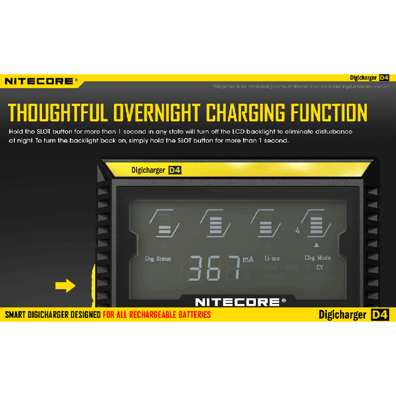 NITECORE D4 DELICHARGER LCD DISPLAY batteri oplader intelligent opladning Li-ion 18650 14500 26650 kompatibel