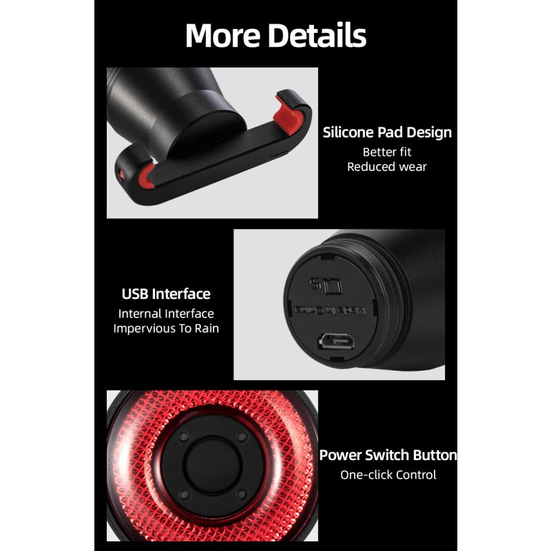 ROCKBROS Q5 cykelsmart lys cykelsikkerhed LED cykelbaglygte IPx6 vandtæt auto bremsesensor lys