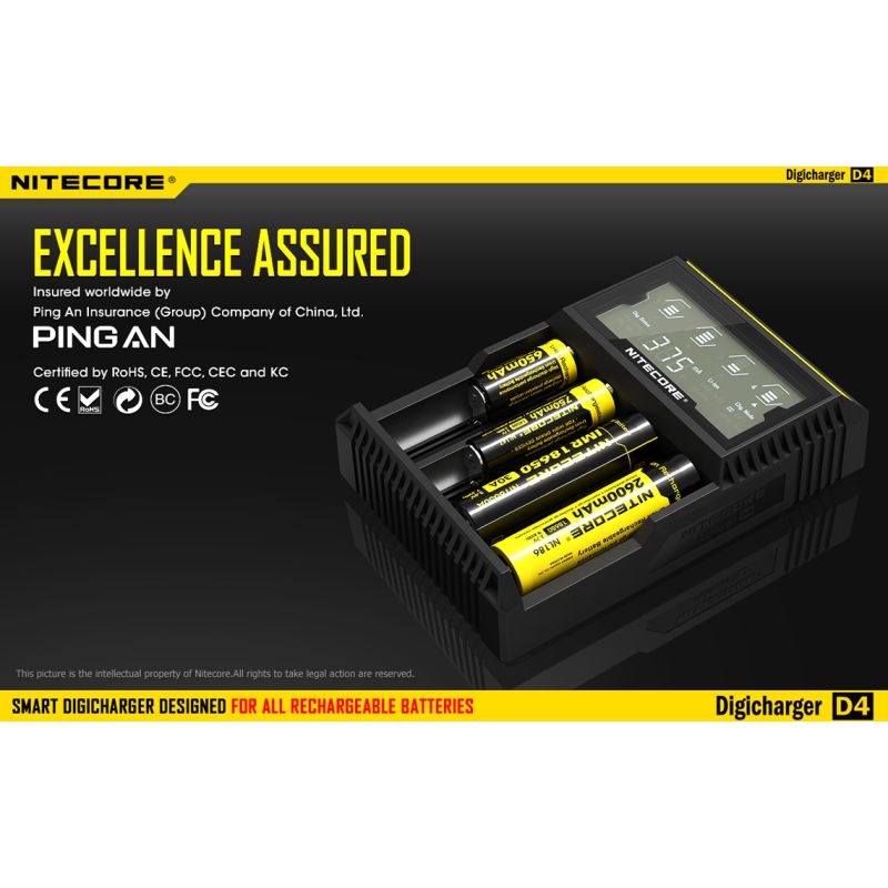 NITECORE D4 DELICHARGER LCD DISPLAY batteri oplader intelligent opladning Li-ion 18650 14500 26650 kompatibel