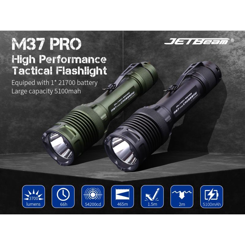 JETBEAM M37 PRO Taktisk Lommelygte 3700 Lumen | Højtydende & Vandtæt Politi-/Militær EDC Lygte