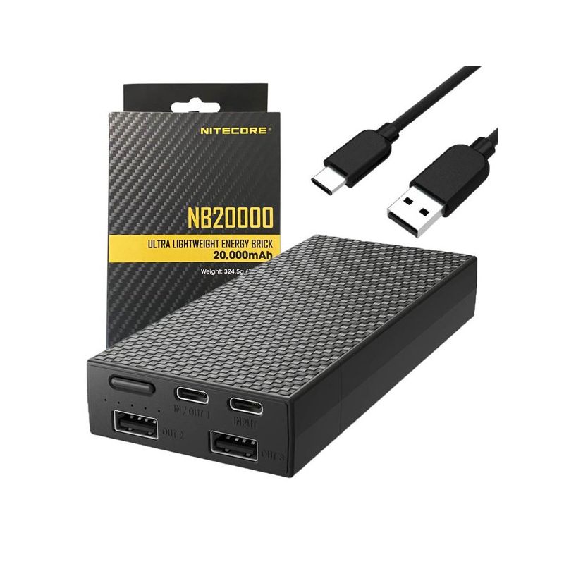 Nitecore NB20000 QC Dobbelt Port USB USB-C powerbank 20000mAh letvægt hurtig opladning bærbar oplader