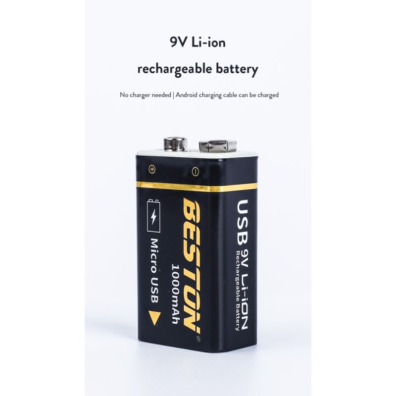 Beston 9V 1000mAh genopladeligt batteri mikro USB li-ion høj kapacitet til RC helikopter og mikrofon