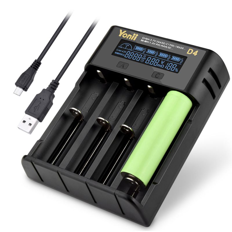 YONII D4 LCD 4 Slot 18650 Batterioplader til 18650 21700 26650 Lithium AA AAA Ni-mh batteri