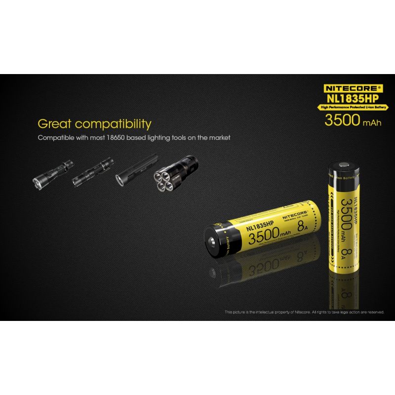 Effektiv Nitecore NL1835HP 3500mAh højtydende 18650 batteri perfekt til lommelygte og udendørs entusiaster