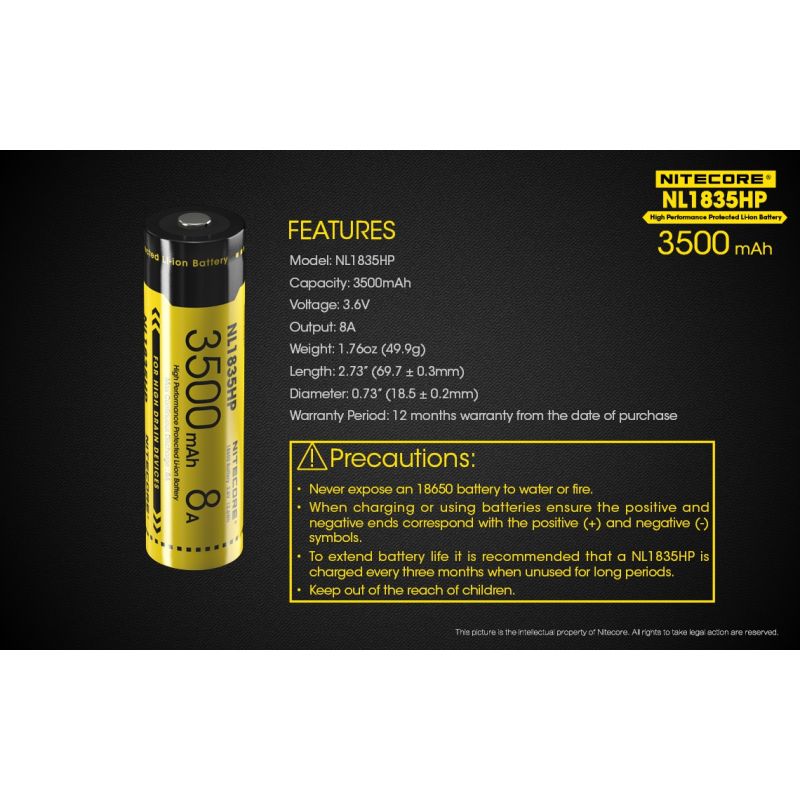 Effektiv Nitecore NL1835HP 3500mAh højtydende 18650 batteri perfekt til lommelygte og udendørs entusiaster