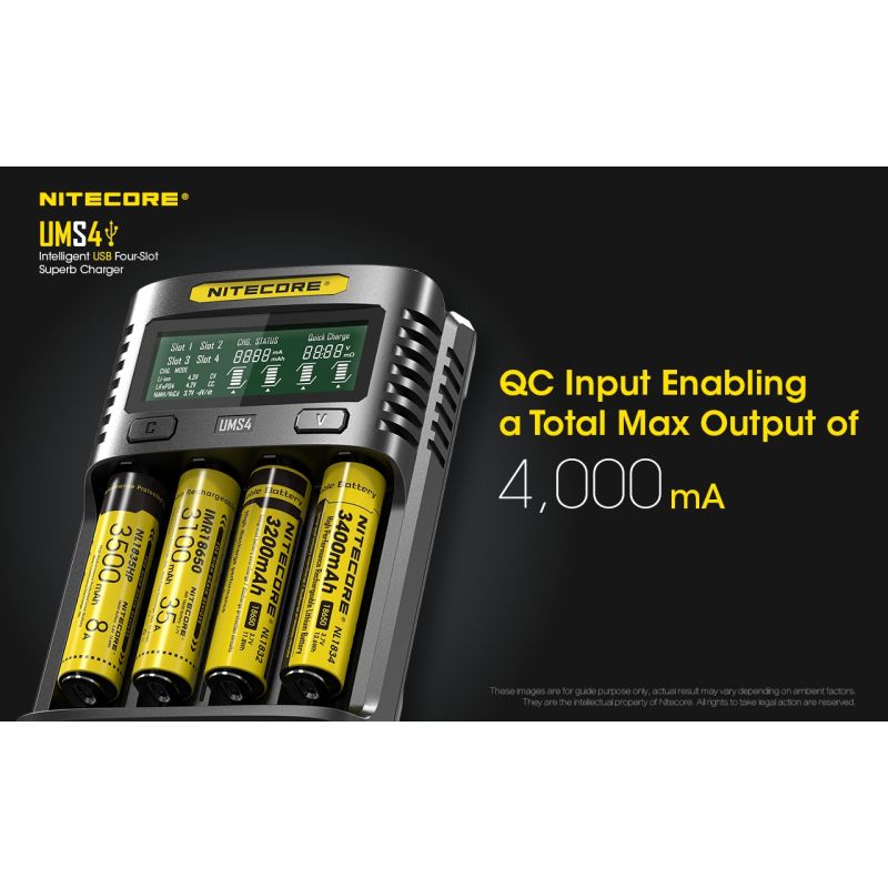 Nitecore UMS4 intelligent USB oplader fire-slot oplader med hurtig opladning til batterientusiaster