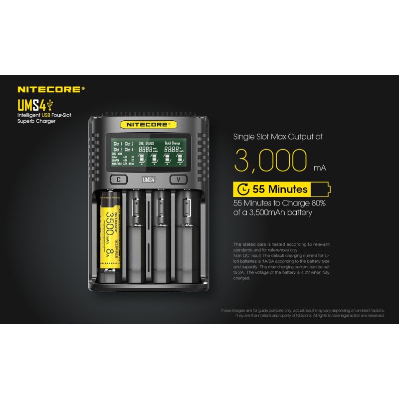 Nitecore UMS4 intelligent USB oplader fire-slot oplader med hurtig opladning til batterientusiaster