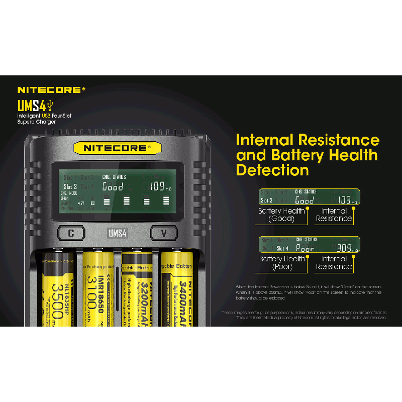 Nitecore UMS4 intelligent USB oplader fire-slot oplader med hurtig opladning til batterientusiaster