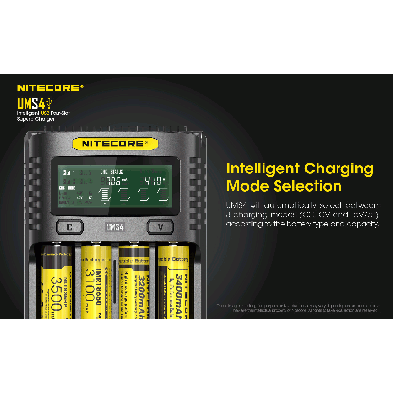 Nitecore UMS4 intelligent USB oplader fire-slot oplader med hurtig opladning til batterientusiaster