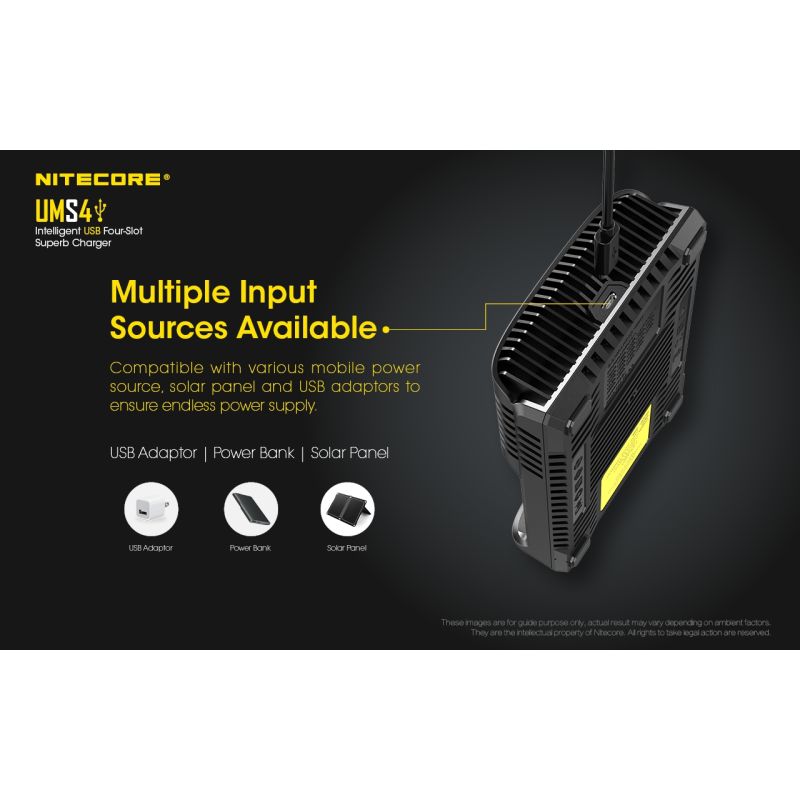 Nitecore UMS4 intelligent USB oplader fire-slot oplader med hurtig opladning til batterientusiaster