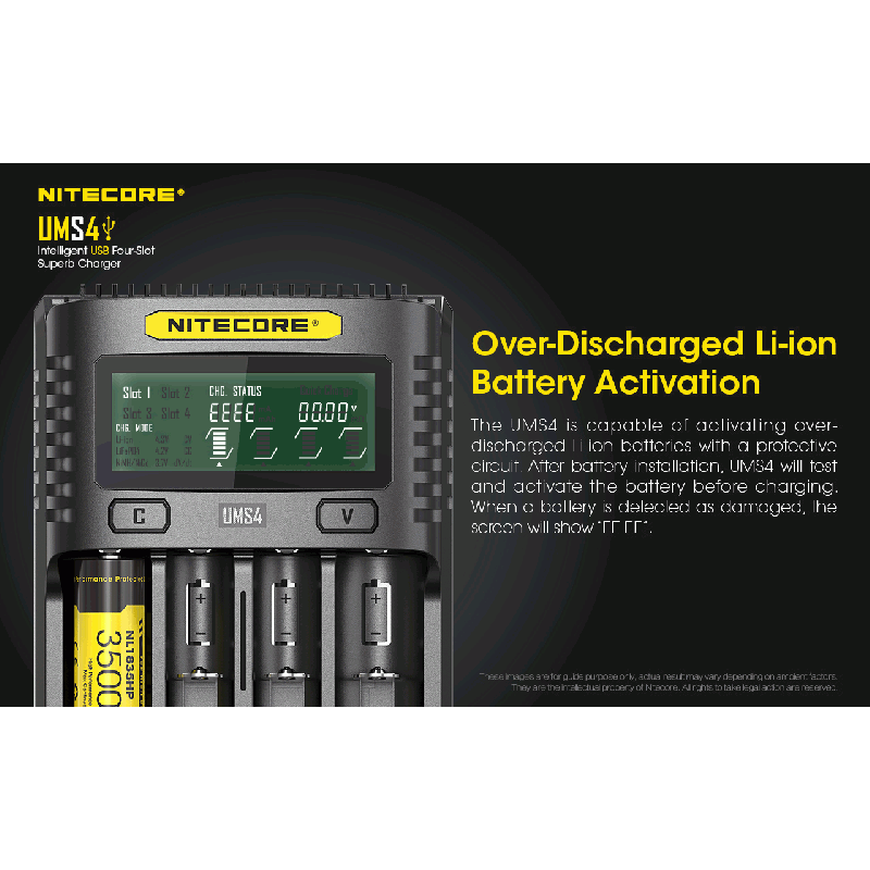 Nitecore UMS4 intelligent USB oplader fire-slot oplader med hurtig opladning til batterientusiaster