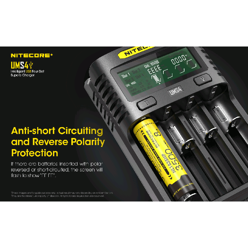 Nitecore UMS4 intelligent USB oplader fire-slot oplader med hurtig opladning til batterientusiaster