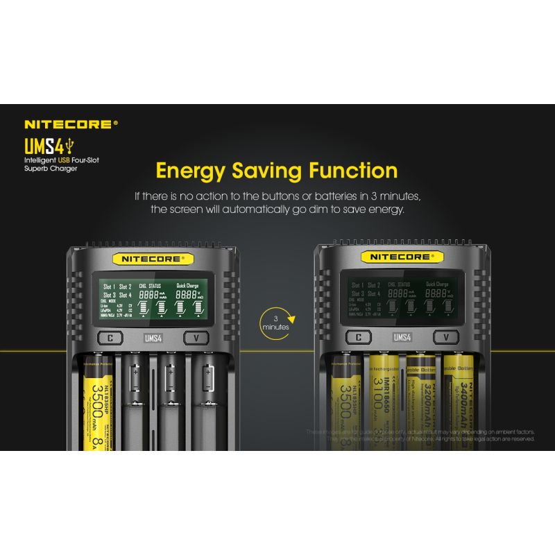 Nitecore UMS4 intelligent USB oplader fire-slot oplader med hurtig opladning til batterientusiaster