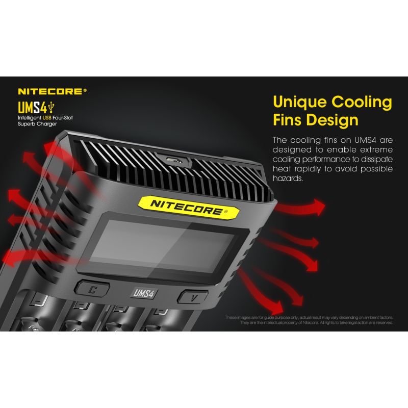 Nitecore UMS4 intelligent USB oplader fire-slot oplader med hurtig opladning til batterientusiaster