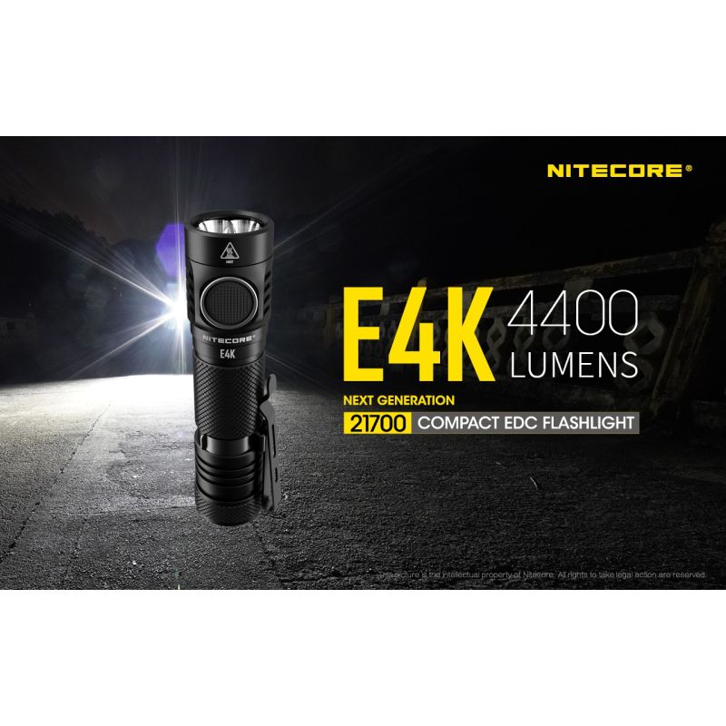 Nitecore E4K lommelygte 4400 lumen XP-L2 V6 LED kompakt design IP68 vejrbestandig til udendørs belysning