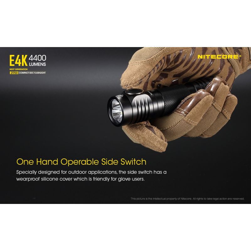 Nitecore E4K lommelygte 4400 lumen XP-L2 V6 LED kompakt design IP68 vejrbestandig til udendørs belysning