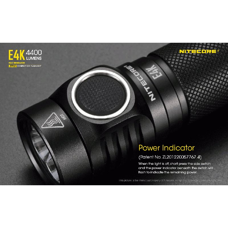 Nitecore E4K lommelygte 4400 lumen XP-L2 V6 LED kompakt design IP68 vejrbestandig til udendørs belysning