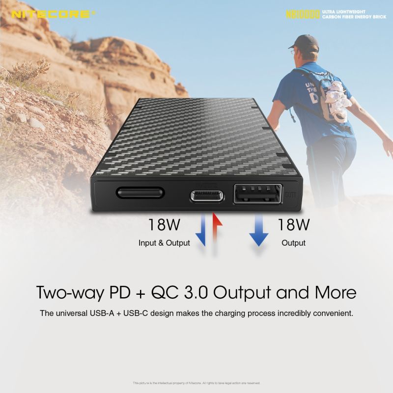 NITECORE NB10000 10000mAh letvægts powerbank QC Dual Port USB USB-C kompakt hurtig opladning smartphone tilbehør