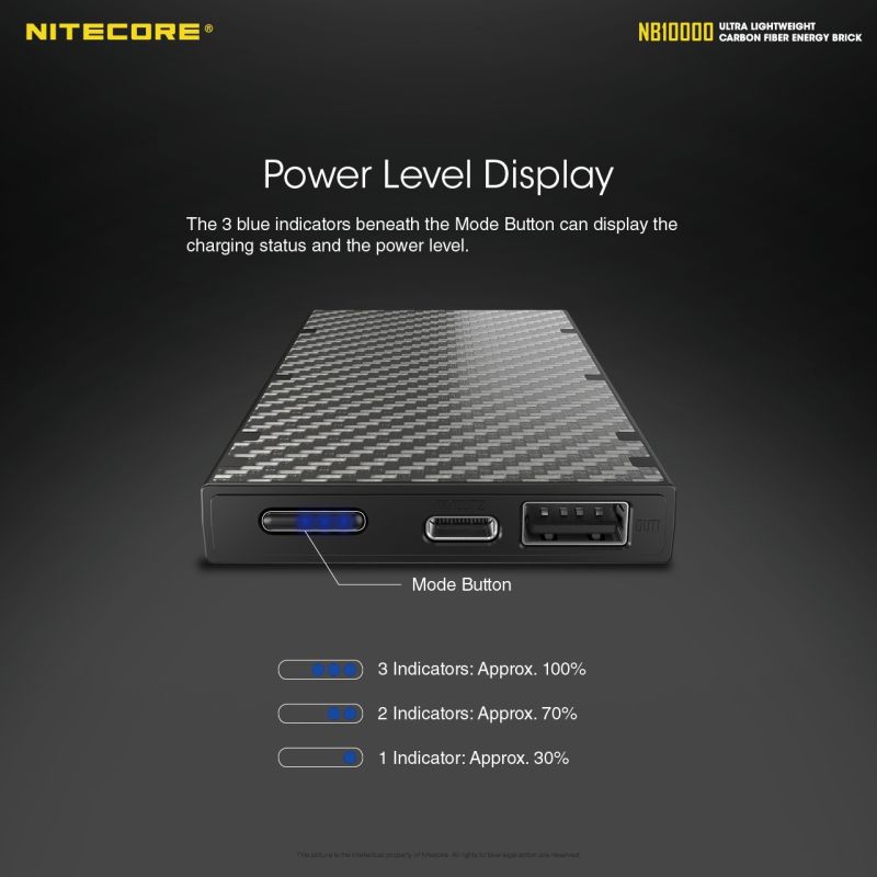 NITECORE NB10000 10000mAh letvægts powerbank QC Dual Port USB USB-C kompakt hurtig opladning smartphone tilbehør