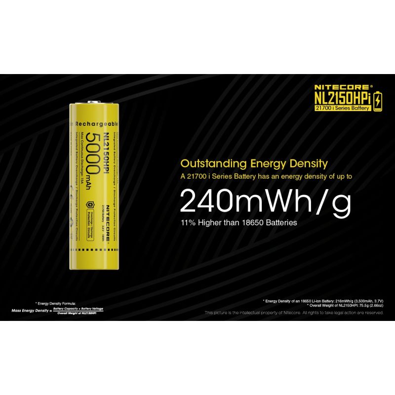 NITECORE NL2150HPI 5000mAh 3.6V 21700 Li-ion batteri høj ydeevne og sikkerhed for elektroniske enheder