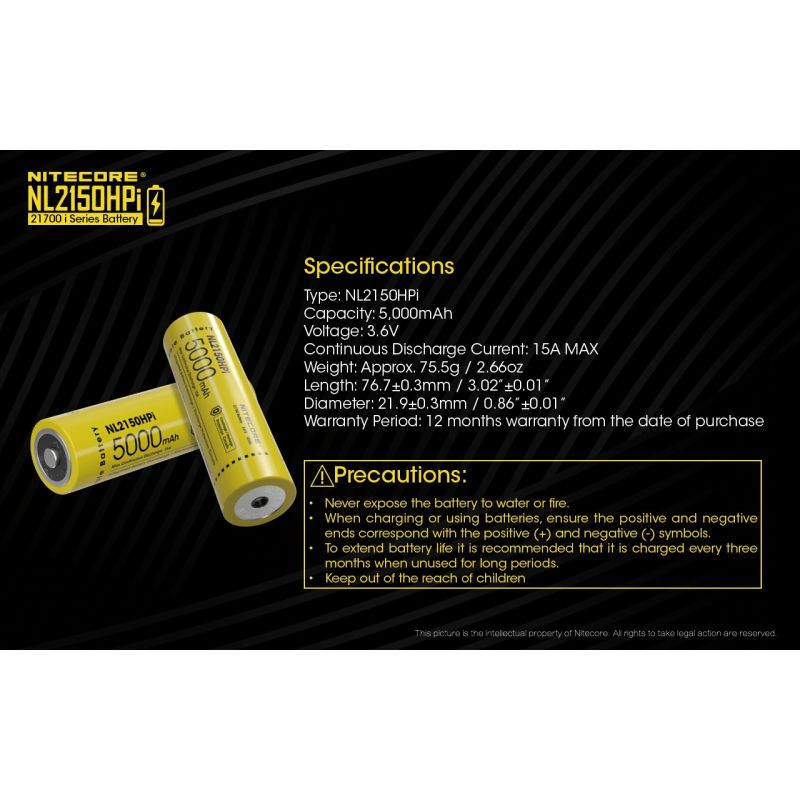 NITECORE NL2150HPI 5000mAh 3.6V 21700 Li-ion batteri høj ydeevne og sikkerhed for elektroniske enheder