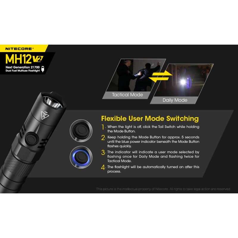Nitecore MH12 V2 XP-L2 V6 LED lommelygte 1200 lumen perfekt til udendørs eventyr med alsidige strømmuligheder