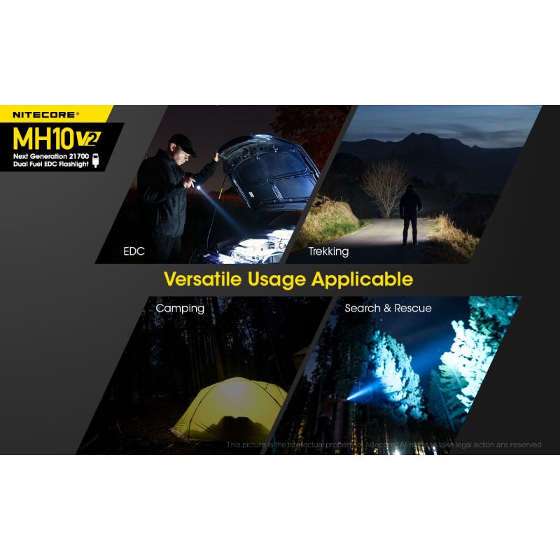 NITECORE MH10 V2 LED lommelygte 1200 lumen XP-L2 V6 holdbar kompakt design USB-C opladning udendørs eventyr