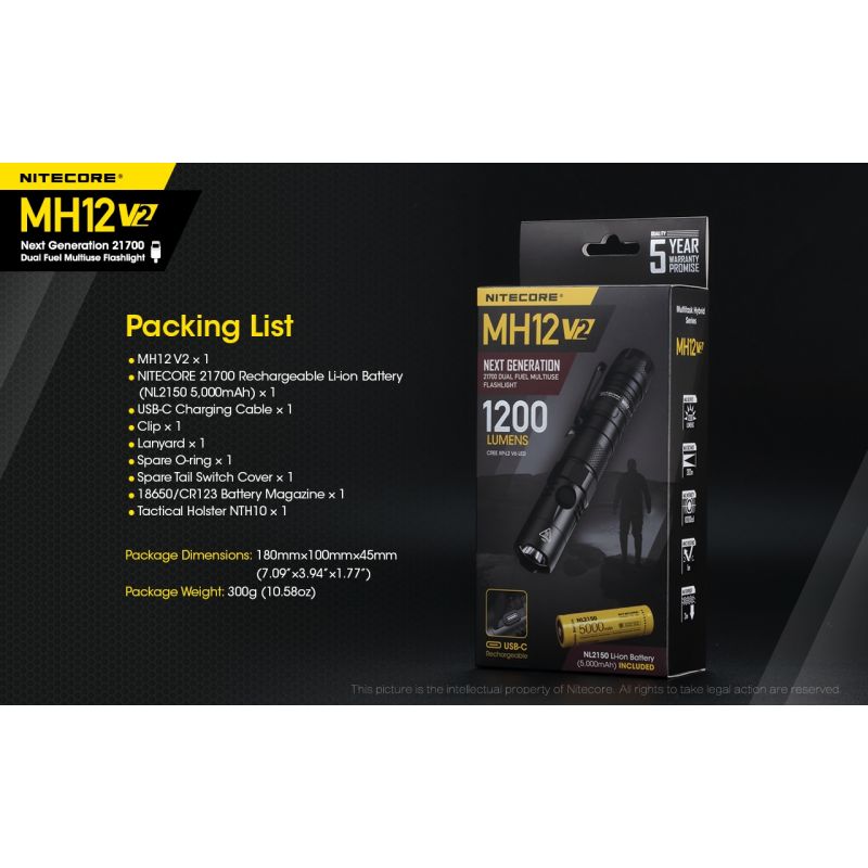 Nitecore MH12 V2 XP-L2 V6 LED lommelygte 1200 lumen perfekt til udendørs eventyr med alsidige strømmuligheder