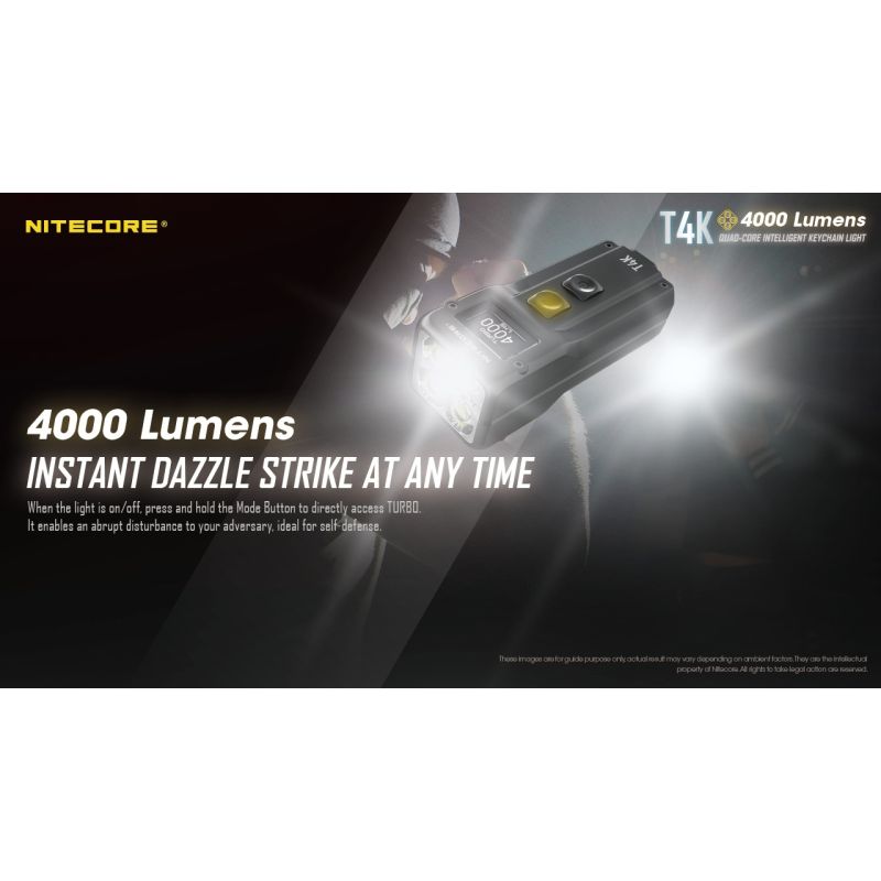 Nitecore T4K bærbar nøglering lommelygte 4000 lumen USB-C opladning kompakt og pålidelig udendørs belysning