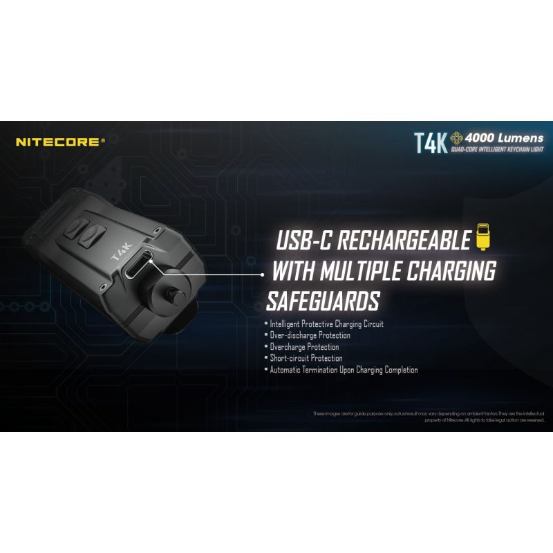 Nitecore T4K bærbar nøglering lommelygte 4000 lumen USB-C opladning kompakt og pålidelig udendørs belysning
