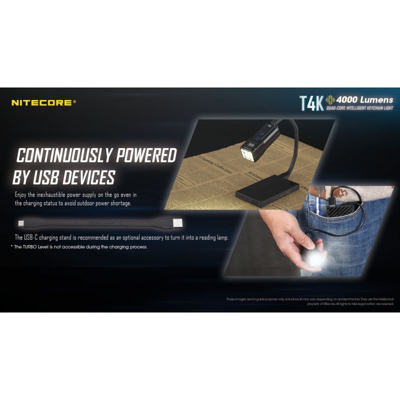 Nitecore T4K bærbar nøglering lommelygte 4000 lumen USB-C opladning kompakt og pålidelig udendørs belysning