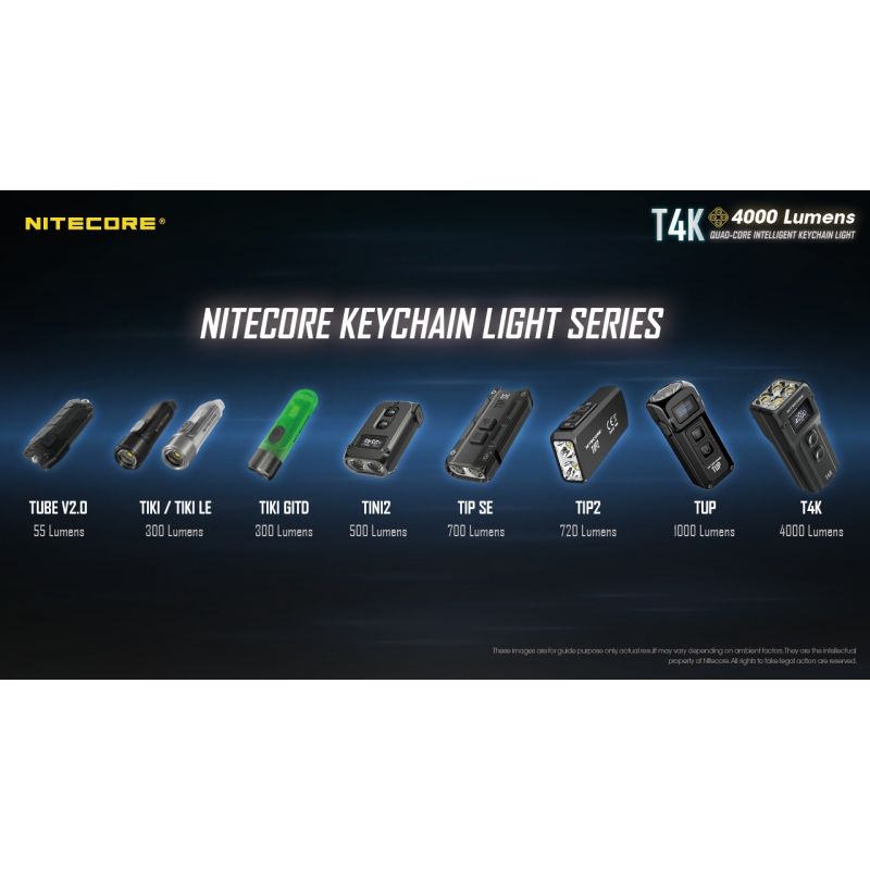 Nitecore T4K bærbar nøglering lommelygte 4000 lumen USB-C opladning kompakt og pålidelig udendørs belysning