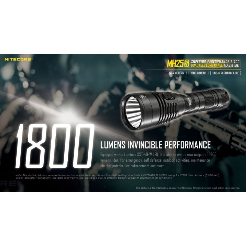 Nitecore MH25S LED lommelygte 1800 lumen USB-C opladelig høj lysstyrke lang rækkevidde udendørs eventyr
