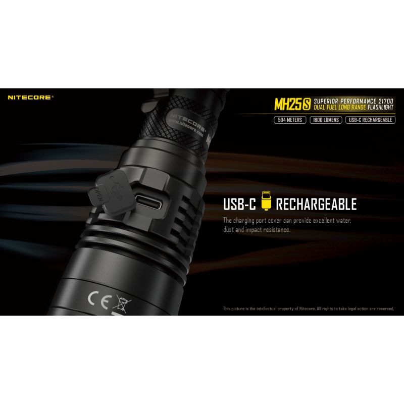 Nitecore MH25S LED lommelygte 1800 lumen USB-C opladelig høj lysstyrke lang rækkevidde udendørs eventyr