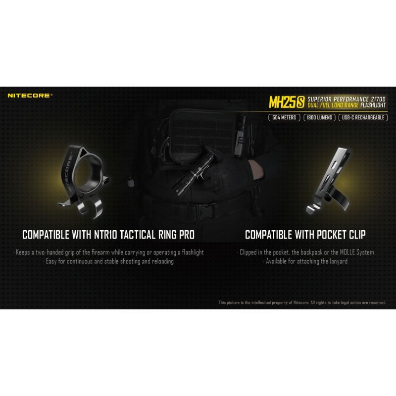 Nitecore MH25S LED lommelygte 1800 lumen USB-C opladelig høj lysstyrke lang rækkevidde udendørs eventyr