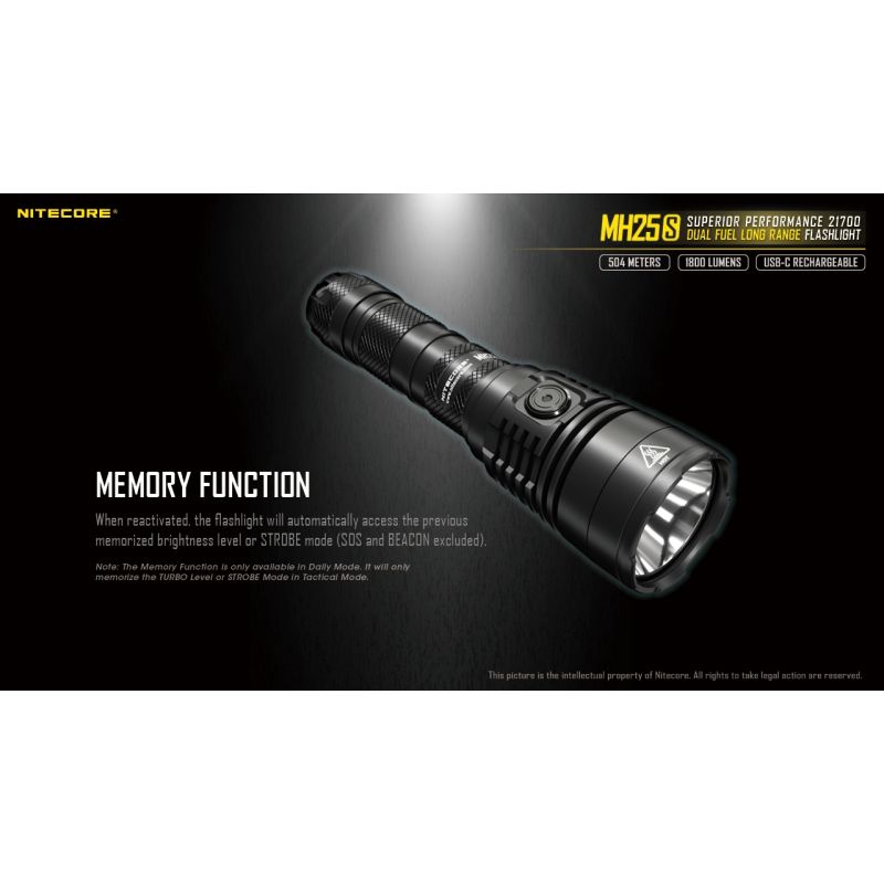 Nitecore MH25S LED lommelygte 1800 lumen USB-C opladelig høj lysstyrke lang rækkevidde udendørs eventyr