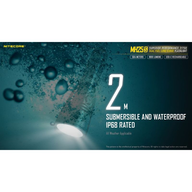 Nitecore MH25S LED lommelygte 1800 lumen USB-C opladelig høj lysstyrke lang rækkevidde udendørs eventyr