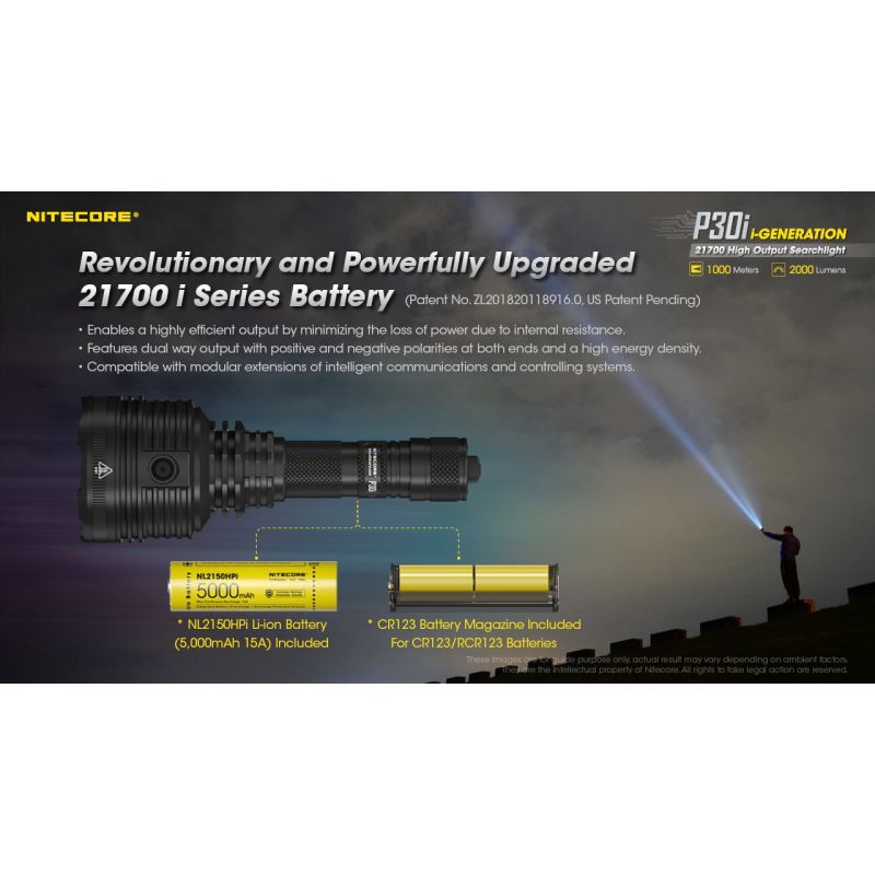 Nitecore P30i med XHP35 HI LED 2000 lumen højtydende lommelygte med 1000 meter rækkevidde til natteeventyr