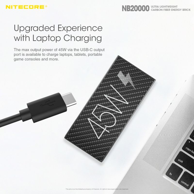 Nitecore NB20000 QC Dobbelt Port USB USB-C powerbank 20000mAh letvægt hurtig opladning bærbar oplader