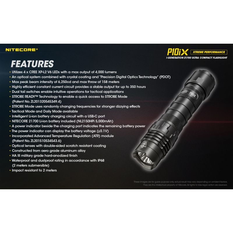 Nitecore P10iX stærk LED lommelygte 4000 lumen fleksibel batterivalg perfekt til udendørs og militær brug