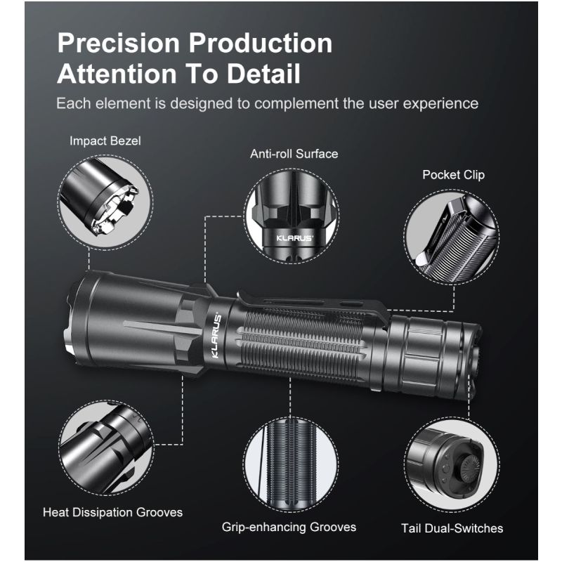 Klarus XT11GT PRO V2.0 3300 lumen Luminus SST-70 USB-C genopladelig vandtæt udendørs lommelygte