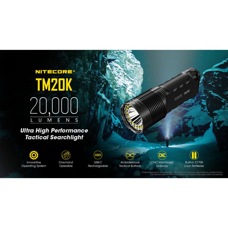 Nitecore TM20K LED-lommelygte 20000 lumen USB-C genopladelig letvægts højintensitets campingudstyr