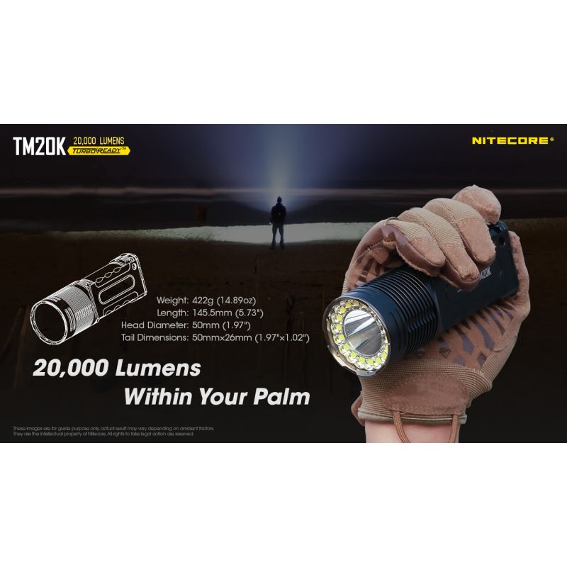 Nitecore TM20K LED-lommelygte 20000 lumen USB-C genopladelig letvægts højintensitets campingudstyr