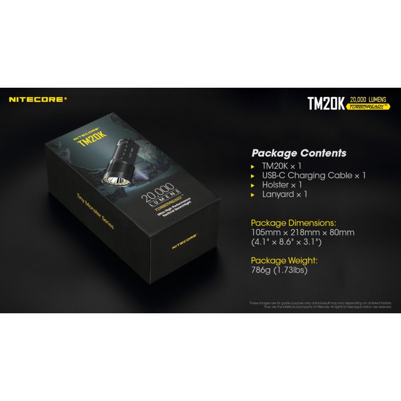 Nitecore TM20K LED-lommelygte 20000 lumen USB-C genopladelig letvægts højintensitets campingudstyr