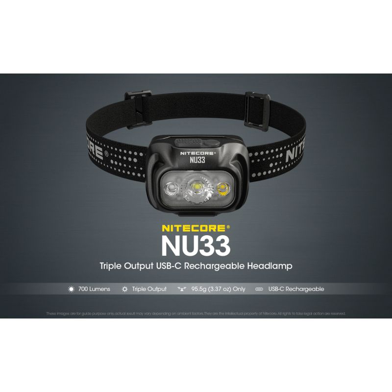 Nitecore NU33 USB-C genopladelig pandelampe 700 lumen høj lysstyrke letvægts og vandtæt campingudstyr