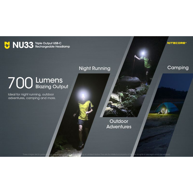 Nitecore NU33 USB-C genopladelig pandelampe 700 lumen høj lysstyrke letvægts og vandtæt campingudstyr