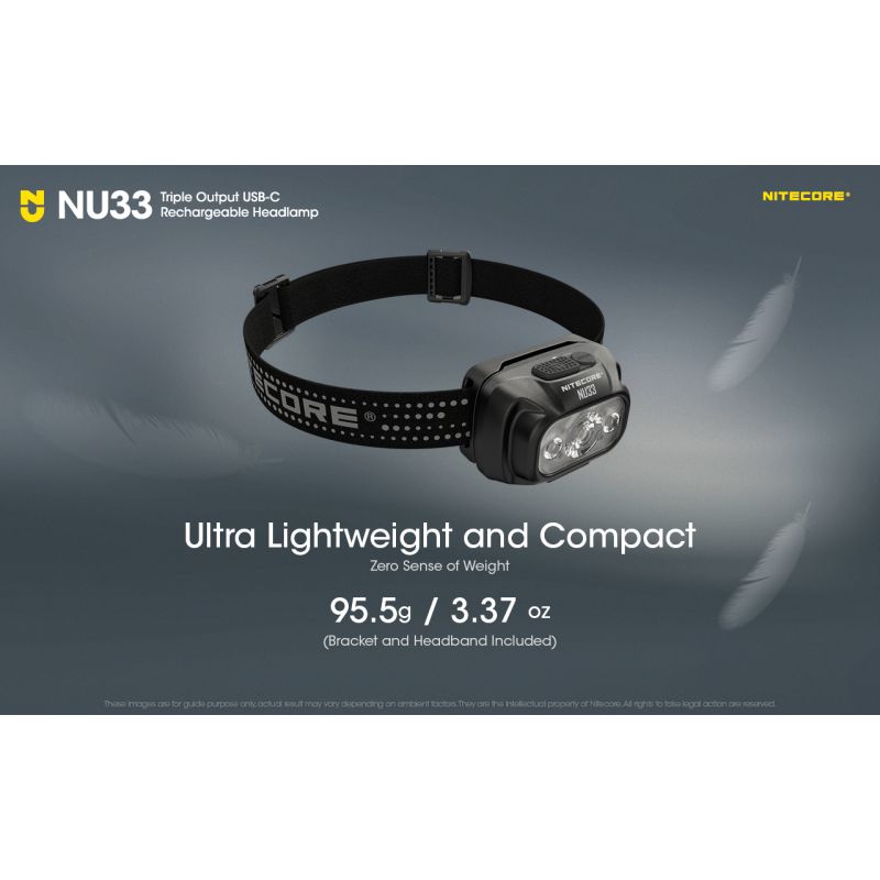 Nitecore NU33 USB-C genopladelig pandelampe 700 lumen høj lysstyrke letvægts og vandtæt campingudstyr